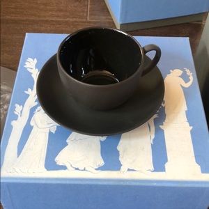 NWT Wedgwood black basalt teacup and saucer